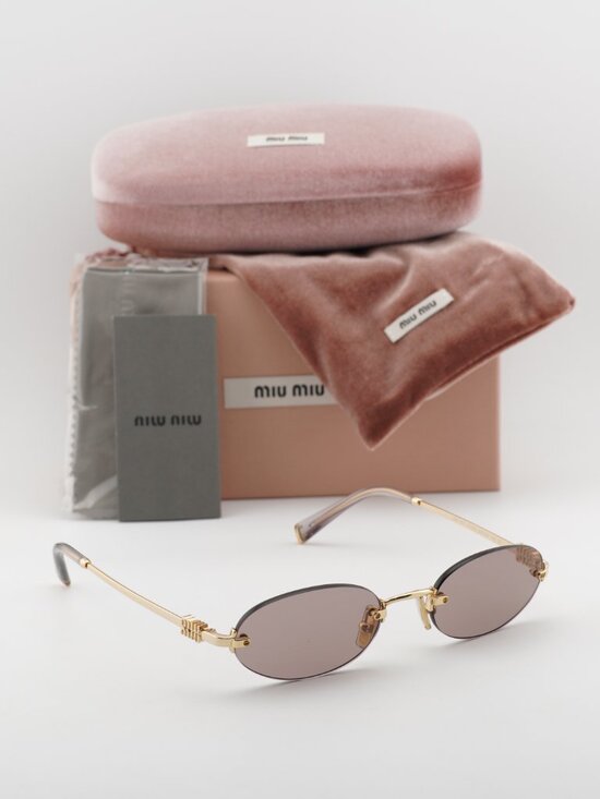 Miu Miu MUA54S 5AK20I Oval Rimless Sunglasses – Gold / Purple Brown main image 4